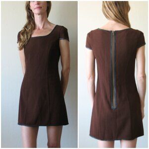 Rachel Zoe Wool Leather A-Line Dress Mod Brown